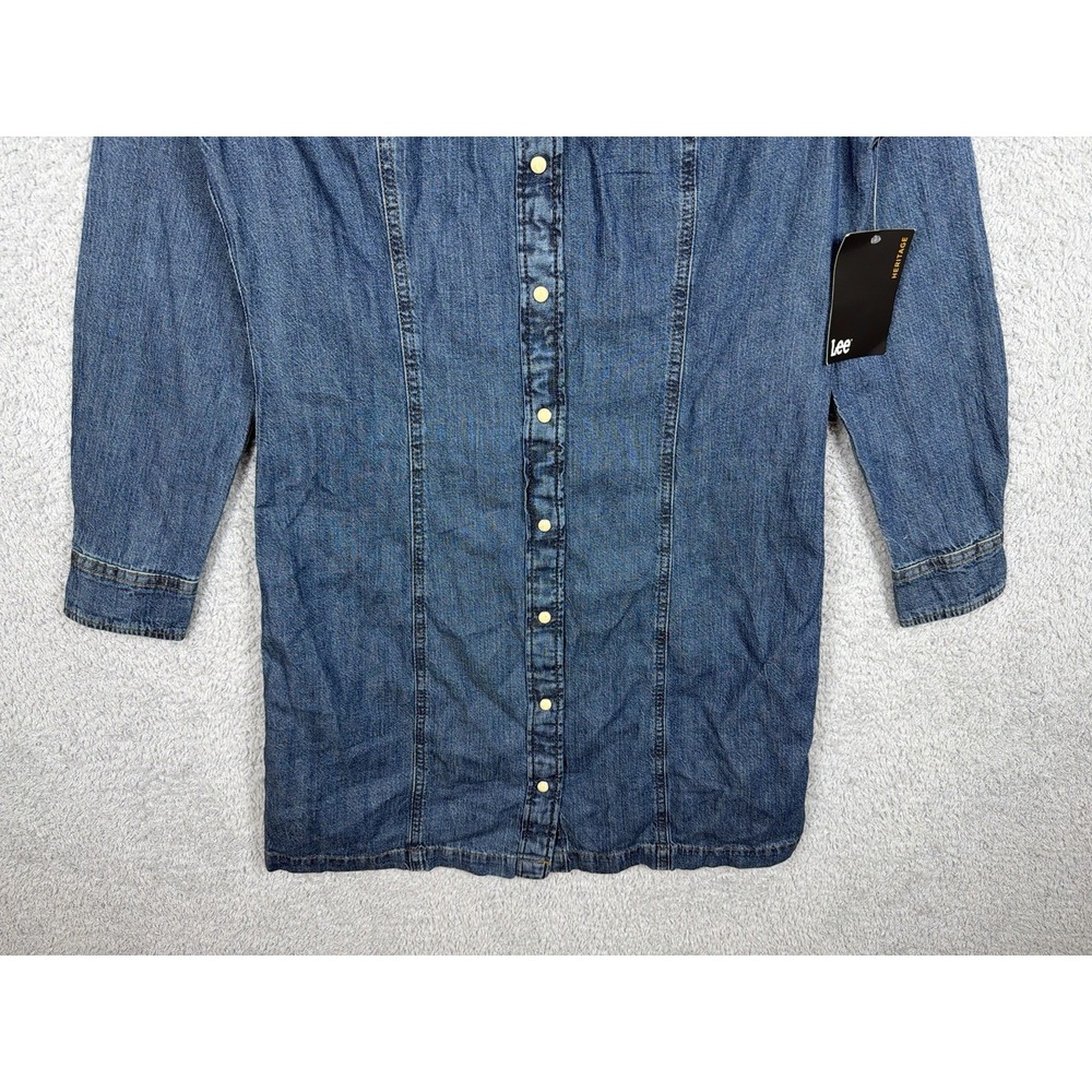 Lee Women's Blue Denim Button-Down Dress Heritage Sz S Strong Tide Spread Collar - Picture 5 of 8